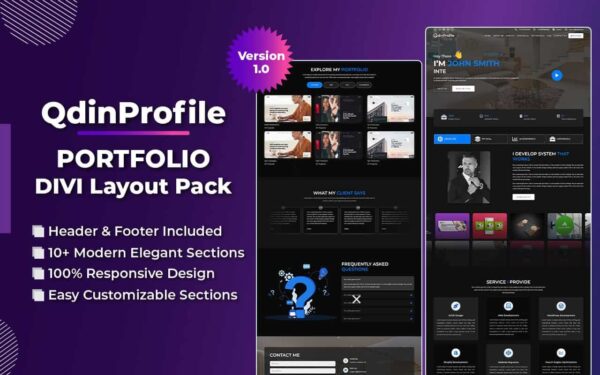 QdinProfile (Dark) | Personal Portfolio Divi Layout Pack - Image 1